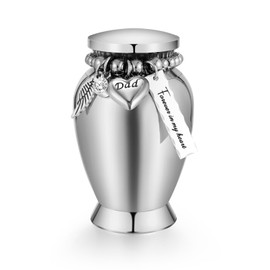 SOITIS Memorial Urn for Dad - 2.83 Inch Stainless Steel Keepsake with Beaded Chain, Small Cremation Keepsake for Ashes, Sympathy Gift for Loss of Father, Mini Urn for Human Ashes