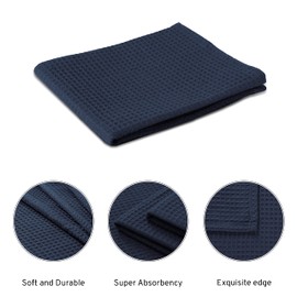 Encasa XO Kitchen Dish Towels Set | Navy Blue | Waffle Weave and Flat Hand Tea Towel | 70x45 cm | Quick Drying Reusable Cotton Washcloths | Multipurpose Lightweight Dishcloths Set of 4