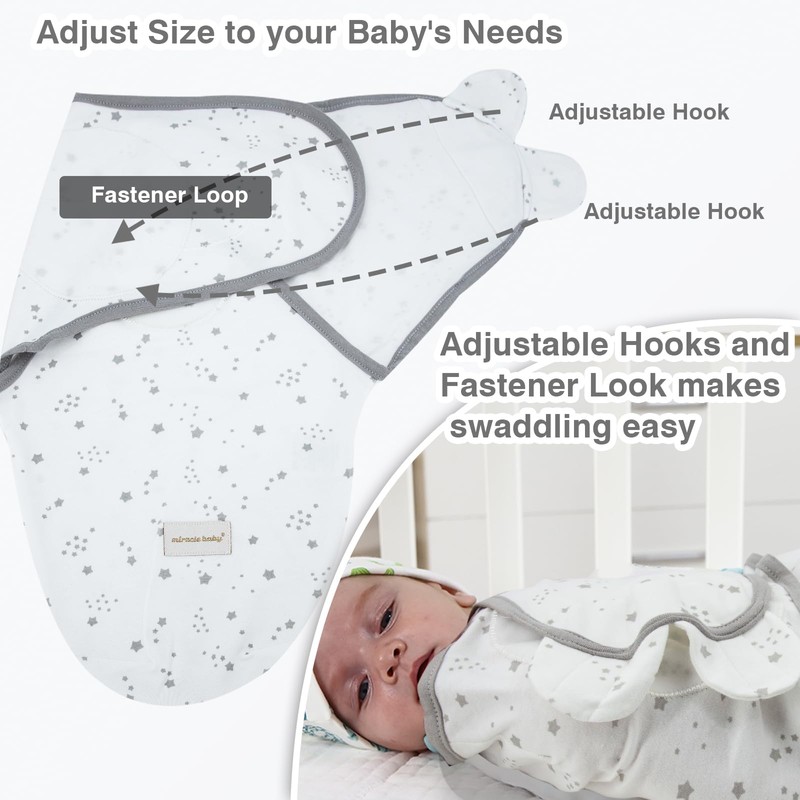 3-Pack Baby Swaddle Sleep Sacks, Newborn Blanket Wrap Adjustable Breathable