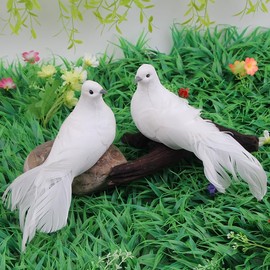 2pcs White Doves Artificial Birds Clip on Ornaments 9Inch Large Realistic Feathered Love Birds for Tree Decorations Funeral Wedding Decor Crafts