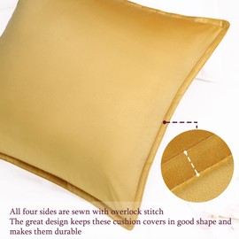 PiccoCasa Decorative Velvet Soft Cushion Covers Pack of 2, Square Solid Throw Pillow Covers for Sofa Couch Bedroom - 40x40cm/16x16 Inches Hidden Zipper Cushion Covers Gold