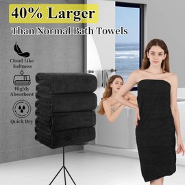 4 Piece Bath Towel Oversized Bath Sheet 35"x70" Black Bathroom Towel Extra Large Bath Towel Set Highly Absorbent Quick Dry Premium Towel for Bathroom Spa Gym Hotel 600GSM Shower Towel for Daily Use