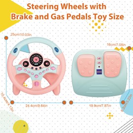 RedCrab Steering Wheels with Brake and Gas Pedals Toy for Kids，Simulated Driving for Toddlers with Light and Music, Pretend Driving Seat Toys, Baby Electric Early Learning Educational Toys (Pink)