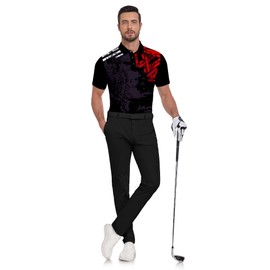 JACKETOWN Mens Polo Shirts Short Sleeve Print Dry Fit Performance Moisture Wicking Casual Collared Golf Shirts