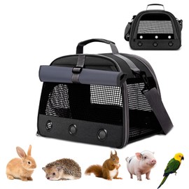 Transport Box Rabbit Small Animal Pet Carrier Guinea Pig Carrier Bag Foldable and Breathable (Black)