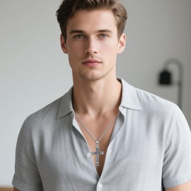 URONE Skull Necklace Sterling Silver Gothic Skull Cross Pendant Necklace Goth Jewellery Gifts for Men