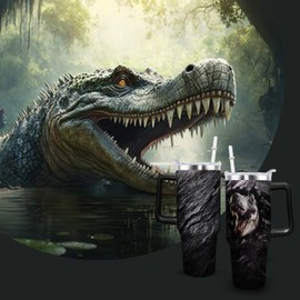 XAIVEZL Dinosaur Mug 40 oz Tumbler with Handle and Straw Lid Leak Proof - 40 Ounce Tumbler for Jurassic Dino Dinosaur Birthday Decorations Party Supplies Stainless Steel Cup