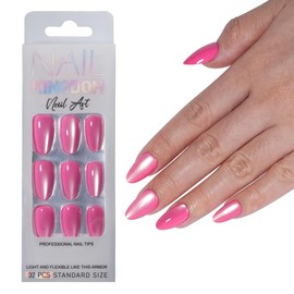 160Pcs Cat Eye Press on Nails Short Almond Fake Nails Blue Pink False Nails Glossy Full Cover Acrylic Nails Oval Glue on Nails Glitter Artificial Stick on Nails for Women Manicure 16Szie