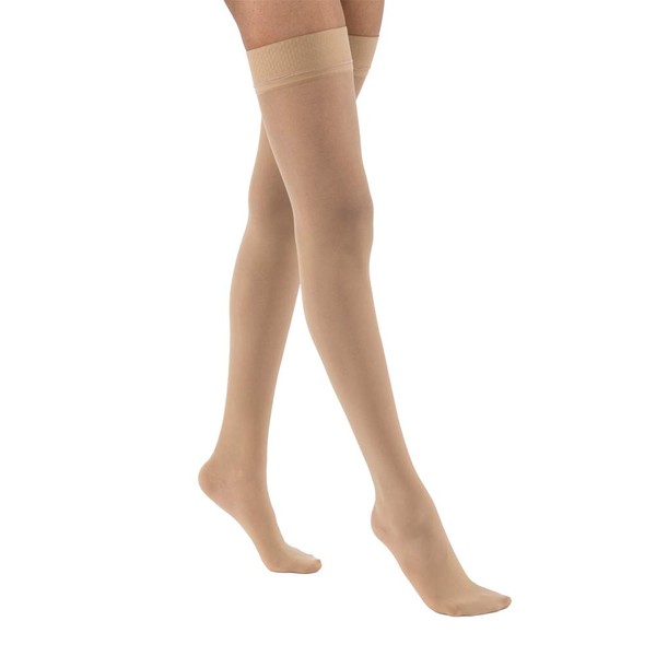 Women's Ultrasheer 30-40 mmHg Thigh High Extra Firm Support Sock with Dotted Silicone Top Band Size: Medium, Color: Natural