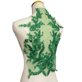 MMvolesy Green Embroidered Lace Flower Applique Patch - Sew-On Bridal Wedding Dress Accessories, DIY Craft Decor for Veil, Gown, Headdress Adornment (12.5x17 Inches)
