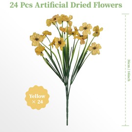 24 Yellow Bundles UV Resistant Artificial Flowers for Outdoor & Indoor Use, No Fade Faux Flowers - Hanging Planter Garden Porch Window Box Decor, Home Wedding Farmhouse Kitchen Decorations