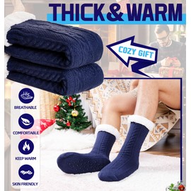 DoSmart Mens Fuzzy Slipper Socks Fleece Cozy Winter Warm Non Slip Socks Soft Fluffy Indoor Christmas Grips Socks(Blue)