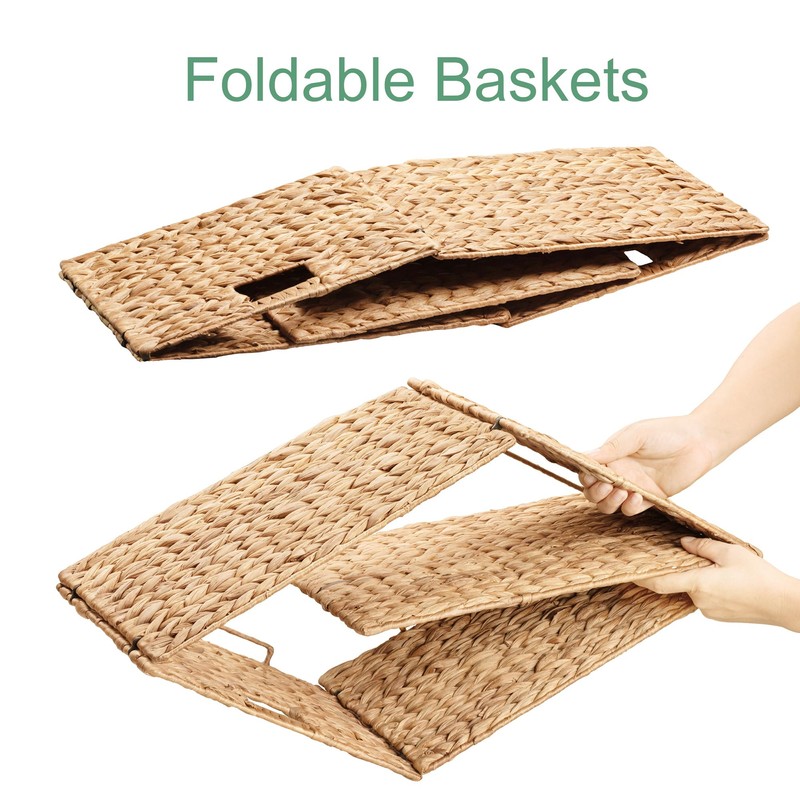 eHemco Extra Large Woven Hyacinth Wicker Storage Baskets with Iron