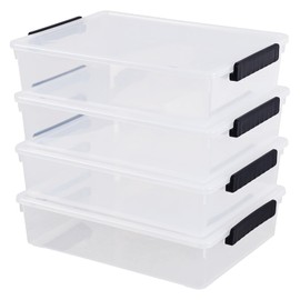 Guankan 6 Quart Shallow Storage Box with Lid, 4 Pack Clear Plastic Latching Bins