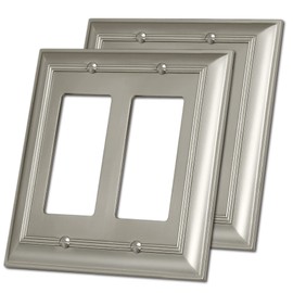 [2 Pack] BESTTEN Satin Nickel Zinc Alloy 2 Gang Decorator Wall Plate Cover, Grand Collection Metal Wall Plate for Receptacle Outlet Switch, Satin Nickel