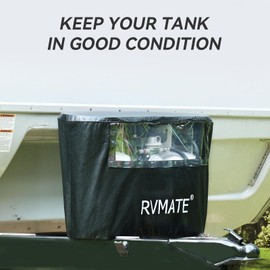 RVMATE RV Propane Tank Cover, Waterproof, Anti-UV, Black Camper Propane Tank Cover, Fits 20LB Dual Propane Tanks, for RV/Trailer/Camper Accessories