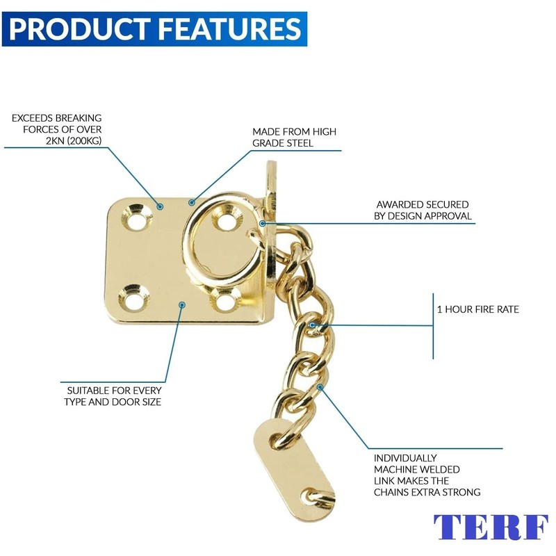 TERF® Heavy Duty Door Chain Polished Brass Narrow Design Door