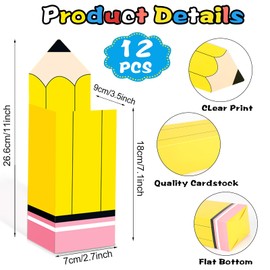 CCINEE 12pcs Back to School Pencil Candy Boxes,Pencil Popcorn Holders Candy Boxes Party Favors Treat Boxes for Kids Teacher School Classroom Decorations