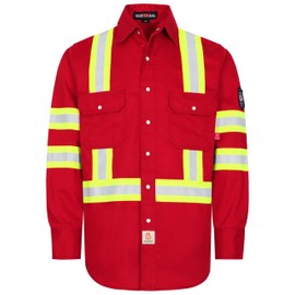BOCOMAL FR Shirts Hi Vis/High Visibility Flame Resistant/Fire Retardant Shirt 7.5oz Red FR Shirts for Men