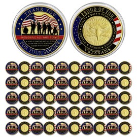 CHURYUML 50Pcs Military Challenge Coins Veterans Coin Thank You for Your Service Veterans Day Gifts Christmas Thanksgiving Military Commemorative Gift for Men Women Army Navy Marine Corps