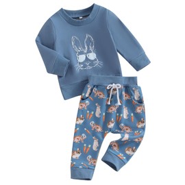 XIXIMAON Easter Baby Clothes Set Toddler Baby Boys Girls Tracksuit Set Bunny Carrot Print Long Sleeve Jumper Long Pants Set 2pcs Kids Rabbit Outfits