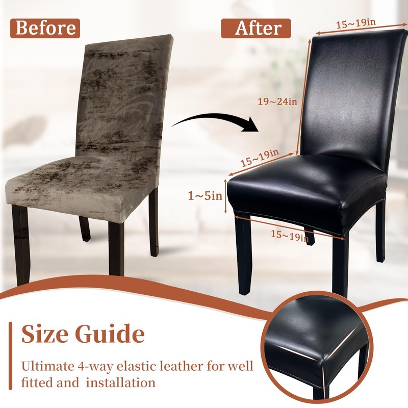 Pu Leather Dining Chair Covers set of 6, Waterproof Kitchen