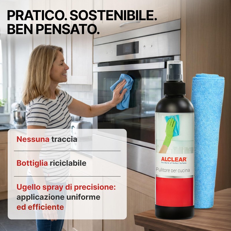 ALCLEAR 721KR detergente frontali cucina 250 ml con panno microfibra
