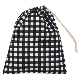 Handmade Workshop FUJITA Lunch Bag, Black x Gingham Checkered Pattern, Boys and Girls, Drawstring Bag, Small, Handmade, Made in Japan, Kindergarten Entrance to Kindergarten School