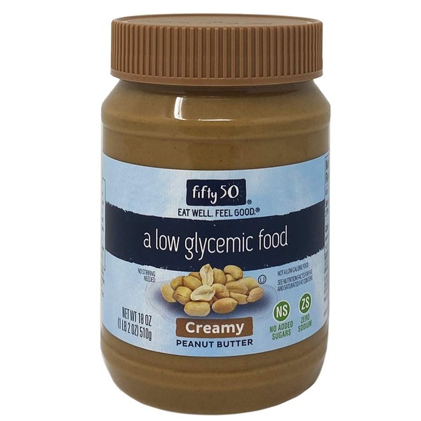 Fifty50 Foods Low Glycemic Creamy Peanut Butter, 18 oz (Pack of 12)