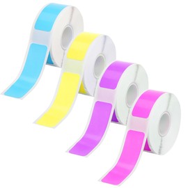Oruola 4 Rollen Etikettenband-Ersatz,Wasserfeste Etiketten,Labels Rolls für Office,Haus,Schule,12x40mm Etiketten Rolle,Wasser und Ölbeständig,Kompatibel Selbstklebende Etiketten(4 Farben)