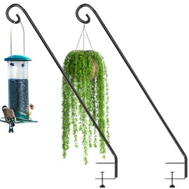 Leriton 2 Pack 32 Inch Heavy Clamp on Deck Hook, Multi Use Hook Kit, Non Slip Clamp, Black for Bird Feeders, Planters, Baskets, Lanterns, Wind Chimes