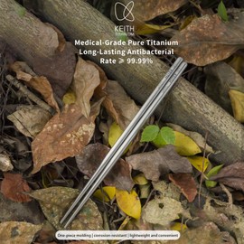 KEITH Titanium Chopsticks, Lightweight Round Hollow Design, Camping Cutlery (9.25 in Ti5620)