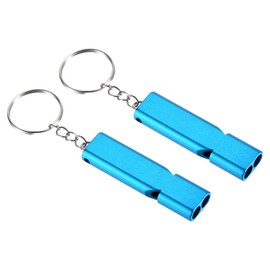 PATIKIL Emergency Survival Whistle, 2 Pack Double Tubes Whistles Super Loud Aluminum Whistles with Lanyard Keychain for Outdoor Camping Hiking, Light Blue
