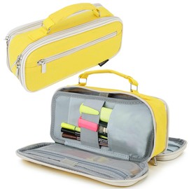 RAVUO Pencil Case, Big Capacity Pencil Pouch Holder Multiple Compartments Pen Bag Office College School Stationery Organizer Storage for Teens Girls,Boys (Yellow)