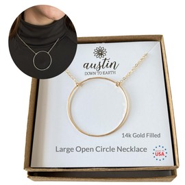 Gold Circle Necklace, 14k Gold Filled Circle Necklaces for Women, O Ring, Eternity Karma Large Pendant, Layering, Layered, Adjustable, Austin Down to Earth (14k Gold Filled, 18-20 inches)