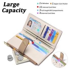 GAEKEAO Womens Wallet Slim Thin RFID Blocking Floral Vegan Leather Card Holder Bifold with Zipper Pocket Long Ladies Wallet