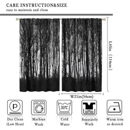 Gothic Blackout Curtains, Gothic Forest Trees Trough Foggy Mysterious Nature Artwork Window Treatments Living Room Bedroom Window Drapes 2 Panel Set 42x45 Inch