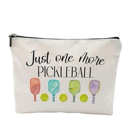 NIRPAUS Canvas Makeup Bag, Decorative Travel Organiser with Zipper, Multipurpose Storage Pouch, White (JUST ONE More PICKETBALL)