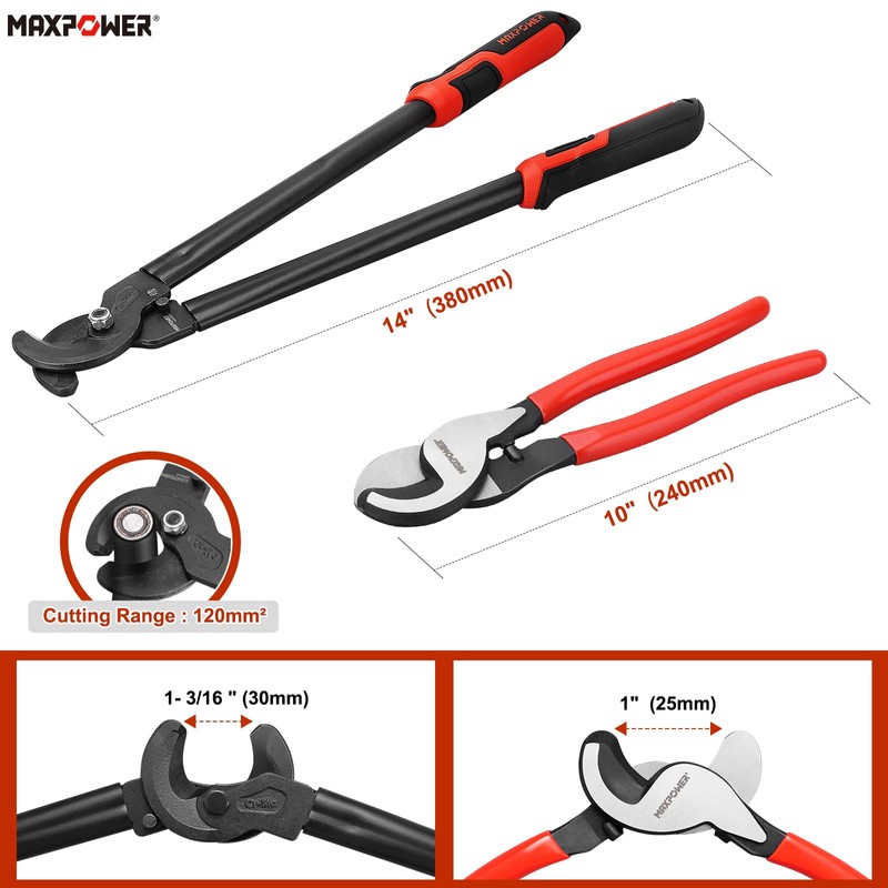 MAXPOWER Cable Cutters Set, 10-inch and 14 in-ch Heavy Duty