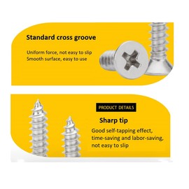 BOZONLI Countersunk Self Tapping Screw 304 Stainless Steel Wood Screws Cross Flat Head Drywall Screws for Plastic Wood Soft Metal, M6×50mm,10 pcs