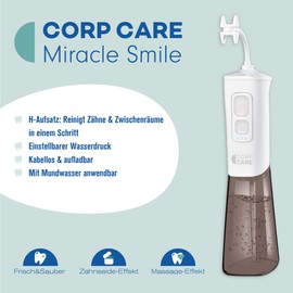 CorpCare Miracle Smile + 2 Attachments - Electric Oral Irrigator - Dental Cleaning - Dental Hygiene - Wireless Dental Irrigator - Oral Hygiene