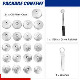 NYXOVA 23pcs Aluminum Alloy Cup Type Oil Filter Cap Wrench Socket Removal Tool Set 1/2" dr. with a Storage Case