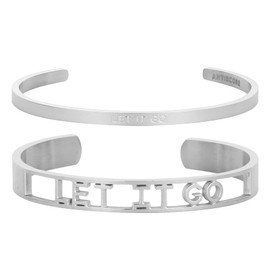 LET IT GO Silver Stainless Steel Bracelet for Women, Engraved Whisper Cuff Bangle Bracelets Jewelry Gift for Wife, Sisters, Daughter & Friends (2PCS)