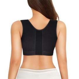 BRABIC Women Front Closure Post Surgery Compression Everyday Bras for Mastectomy Support with Adjustable Straps Wirefree Black(X-Large, Black)