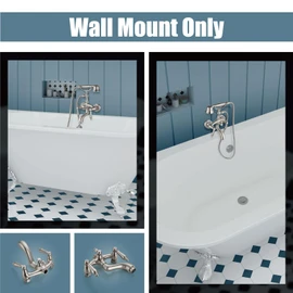 Aolemi Brushed Nickel Bathtub Faucet Tub Filler Spout Kit Brass With Double Lever Handle and Telephone Hand Shower Sprayer Wall Mount Only Vintage Mixer Tap Shower Set Bathroom