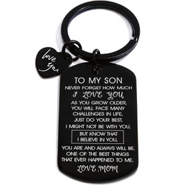 To My Son Keychain From Mom: Key Chain for Him Birthday Christmas Valentines Day Gifts for Son Key Ring Inspirational(To My Son-Black)