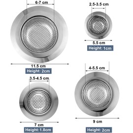 8 Pieces Drain Hair Catcher Bathtub Shower Drain Cover Kitchen Sink Strainer Stainless Steel Sink Drain Stopper Filter for Kitchen Bathroom, Coarse Mesh and Fine Mesh, Different Sizes