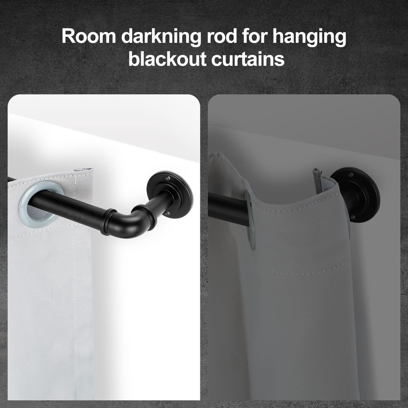 OLV 2 Pack Black Industrial Curtain Rods for Windows 48