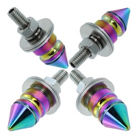 Meibaolin Spike License Plate Bolt Kit Aluminum Alloy Decorative Motorcycle License Plate Screw Frame Fasteners Fit Most Cars Truck Modified Vehicle Accessories 4 Pcs (Multicolor)