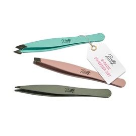 Pretty London - Eyebrow Tweezers – Precision Tweezer with Slant, Point & Flat Tips, Stainless Steel Hair Removal Tool Kit for Brows, Ingrown Hairs & Splinters – Beauty Tools for Women